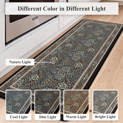Wonnitar Floral Kitchen Rug Set of 2, Anti Fatigue Cushioned Mat for Kitchen, Non Slip Waterproof Indoor Botanical Kitchen Mat for Sink, Laundry, Hallway