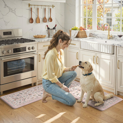 Wonnitar Kitchen Mats for Floor, Anti Fatigue Runner Rug 2 Piece Set, Non Slip Waterproof Cushioned Rug for Kitchen, Moth Comfort Standing Mat for Sink & Office