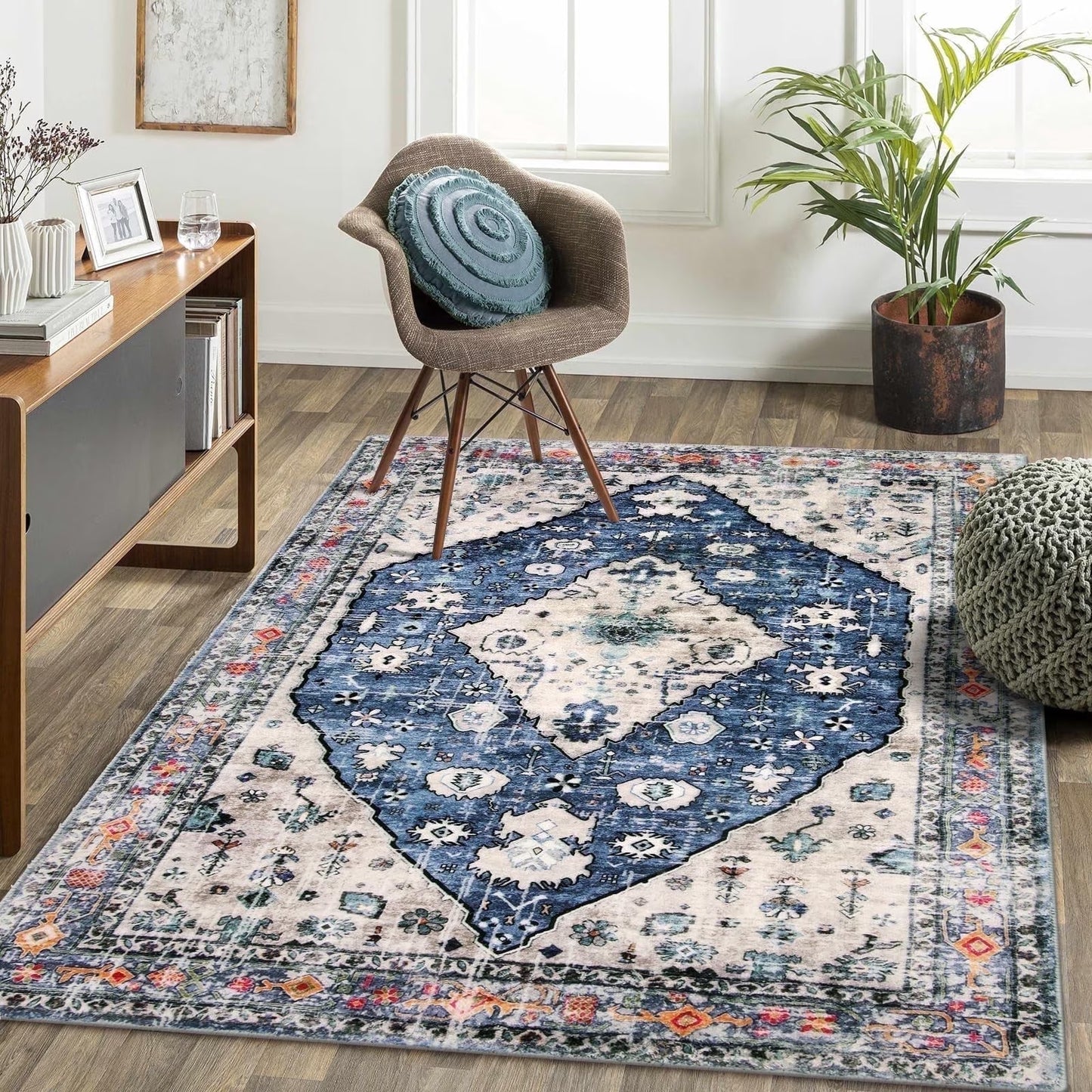 Wonnitar Boho Tribal Entryway Rug, Washable Area Rug for Kitchen Non Slip Stain Resistant, Low Pile Vintage Cottage Throw Rug for Bedroom Bathroom Laundry Room