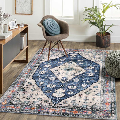 Wonnitar Boho Tribal Entryway Rug, Washable Area Rug for Kitchen Non Slip Stain Resistant, Low Pile Vintage Cottage Throw Rug for Bedroom Bathroom Laundry Room