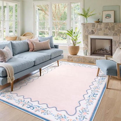 Wonnitar Area Rug Insect & Botanical Washable Rug - Soft Modern Rug for Bedroom, Non-Slip Ultra-Thin Stain Resistant Area Rug for Living Room, Nursery