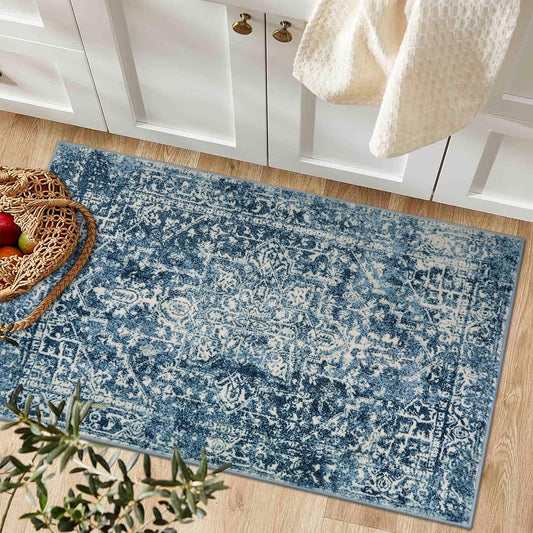 Wonnitar Washable Rug, Vintage Rug Runner for Hallways Non-Slip, Traditional Non-Shedding Entryway Mat Soft Carpet for Bathroom Foyer Bedroom