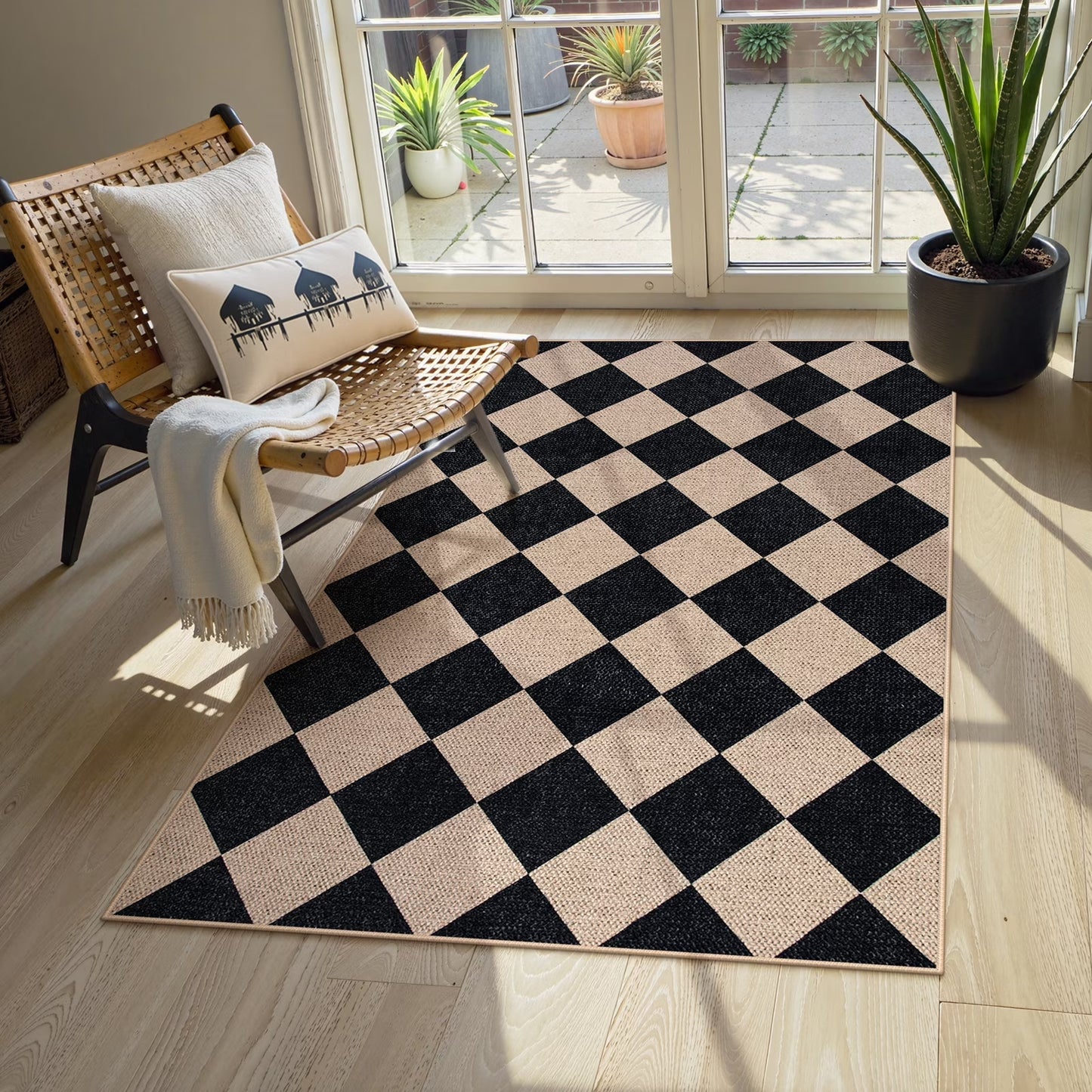 SUNDEREY Modern Geometric Area Rug, Washable Bedroom Rug,Checkerboard Indoor Outdoor Carpet, Farmhouse Checkered Non Slip Carpet for Office Couch Entrance Kitchen