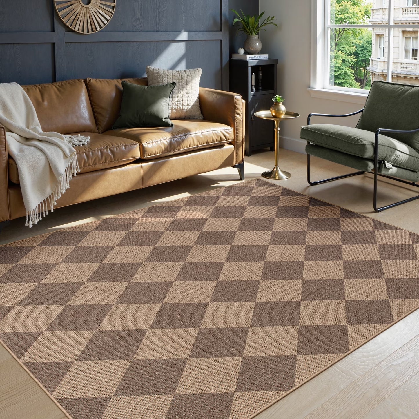 SUNDEREY Modern Geometric Area Rug, Washable Bedroom Rug,Checkerboard Indoor Outdoor Carpet, Farmhouse Checkered Non Slip Carpet for Office Couch Entrance Kitchen