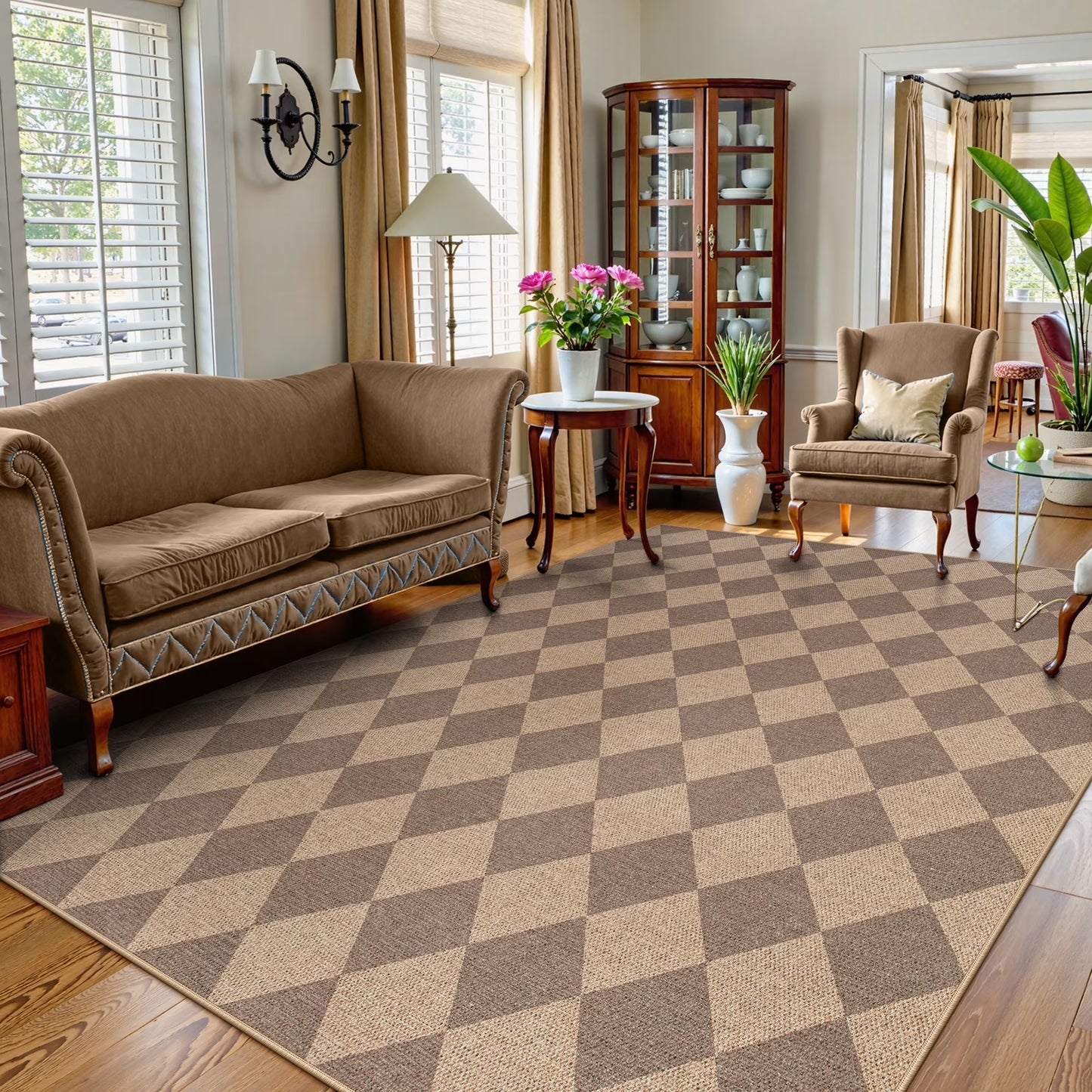 SUNDEREY Modern Geometric Area Rug, Washable Bedroom Rug,Checkerboard Indoor Outdoor Carpet, Farmhouse Checkered Non Slip Carpet for Office Couch Entrance Kitchen