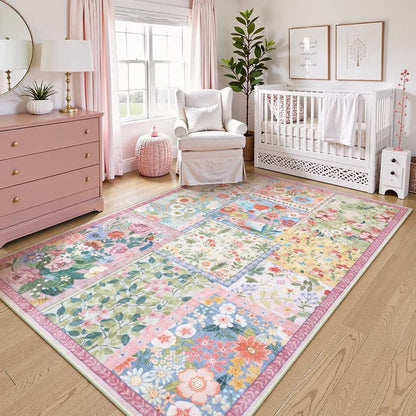 Wonnitar Area Rug Insect & Botanical Washable Rug - Soft Modern Rug for Bedroom, Non-Slip Ultra-Thin Stain Resistant Area Rug for Living Room, Nursery