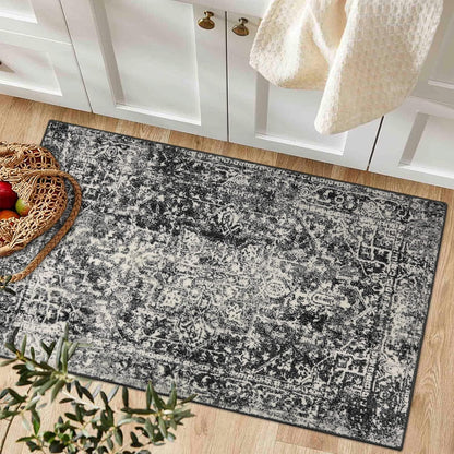 Wonnitar Washable Rug, Vintage Rug Runner for Hallways Non-Slip, Traditional Non-Shedding Entryway Mat Soft Carpet for Bathroom Foyer Bedroom