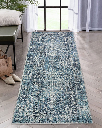Wonnitar Washable Rug, Vintage Rug Runner for Hallways Non-Slip, Traditional Non-Shedding Entryway Mat Soft Carpet for Bathroom Foyer Bedroom