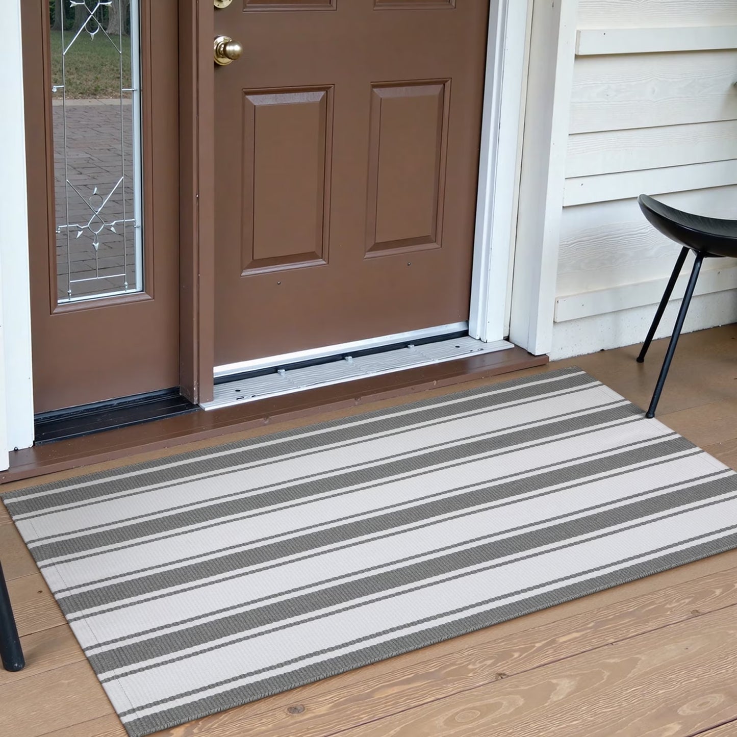 SUNDEREY 2'x3' Small Front Door Mat,2x3ft Washable Outdoor Rugs,Black and White Striped Rug,Farmhouse Front Porch Rug Decor,Cotton Entryway Rug for Porch Patio Home Entrance