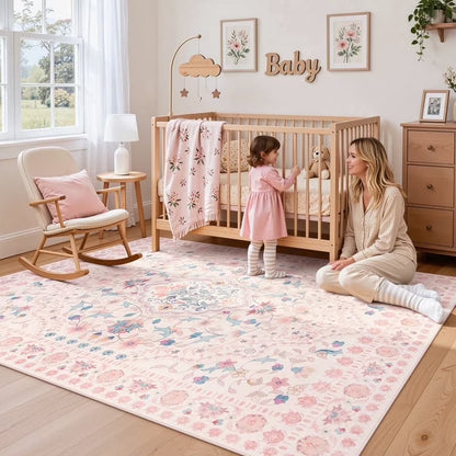 Wonnitar Area Rug Insect & Botanical Washable Rug - Soft Modern Rug for Bedroom, Non-Slip Ultra-Thin Stain Resistant Area Rug for Living Room, Nursery