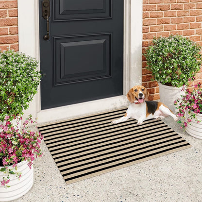 SUNDEREY 2'x3' Small Front Door Mat,2x3ft Washable Outdoor Rugs,Black and White Striped Rug,Farmhouse Front Porch Rug Decor,Cotton Entryway Rug for Porch Patio Home Entrance