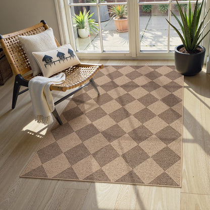 SUNDEREY Modern Geometric Area Rug, Washable Bedroom Rug,Checkerboard Indoor Outdoor Carpet, Farmhouse Checkered Non Slip Carpet for Office Couch Entrance Kitchen