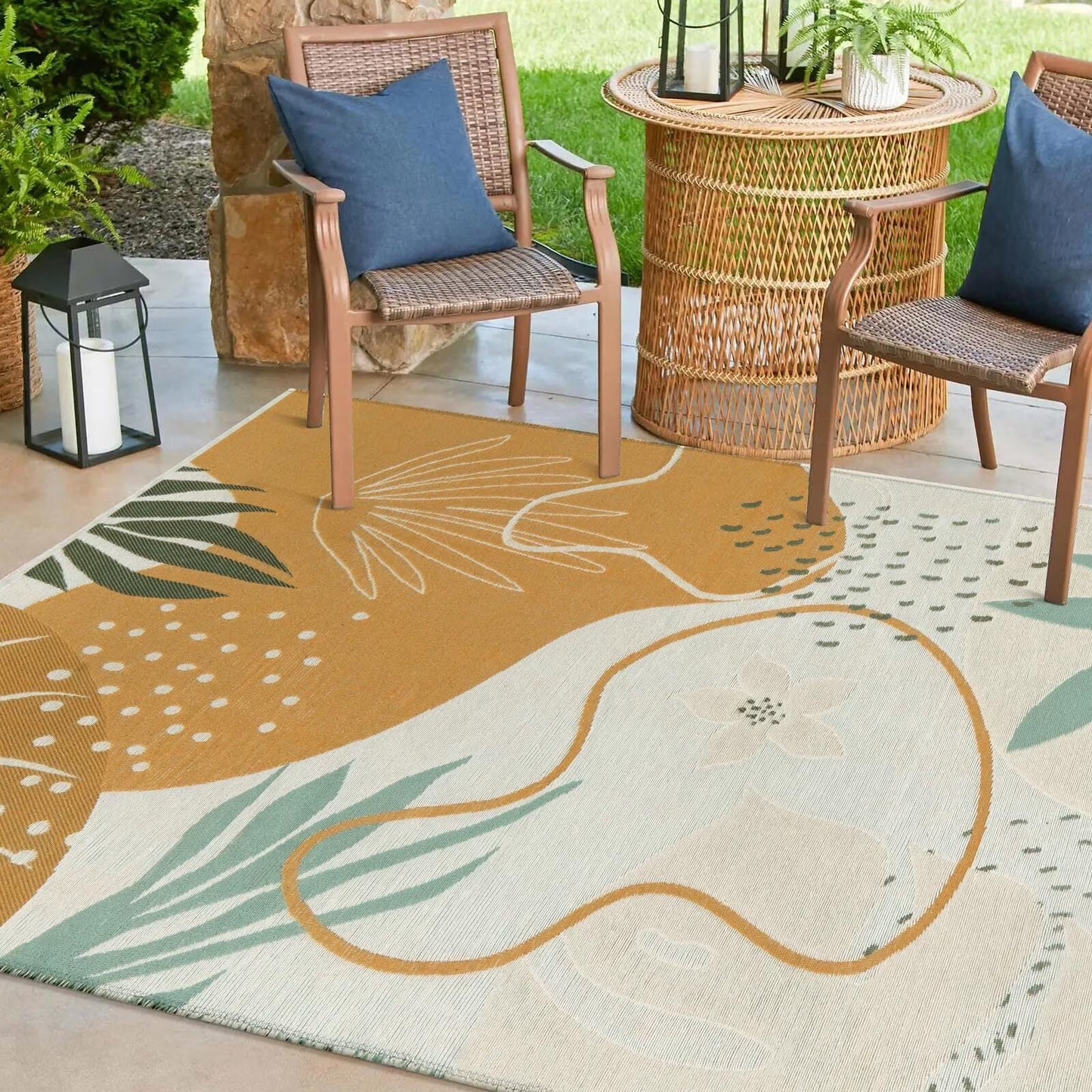SUNDEREY Outdoor Rug Reversible Cotton Area Rug Patio Rugs Lightweight Large Floor Carpet Washable Rugs for Bedroom, Living Room, Portable Mats for RV Backyard Deck Picnic