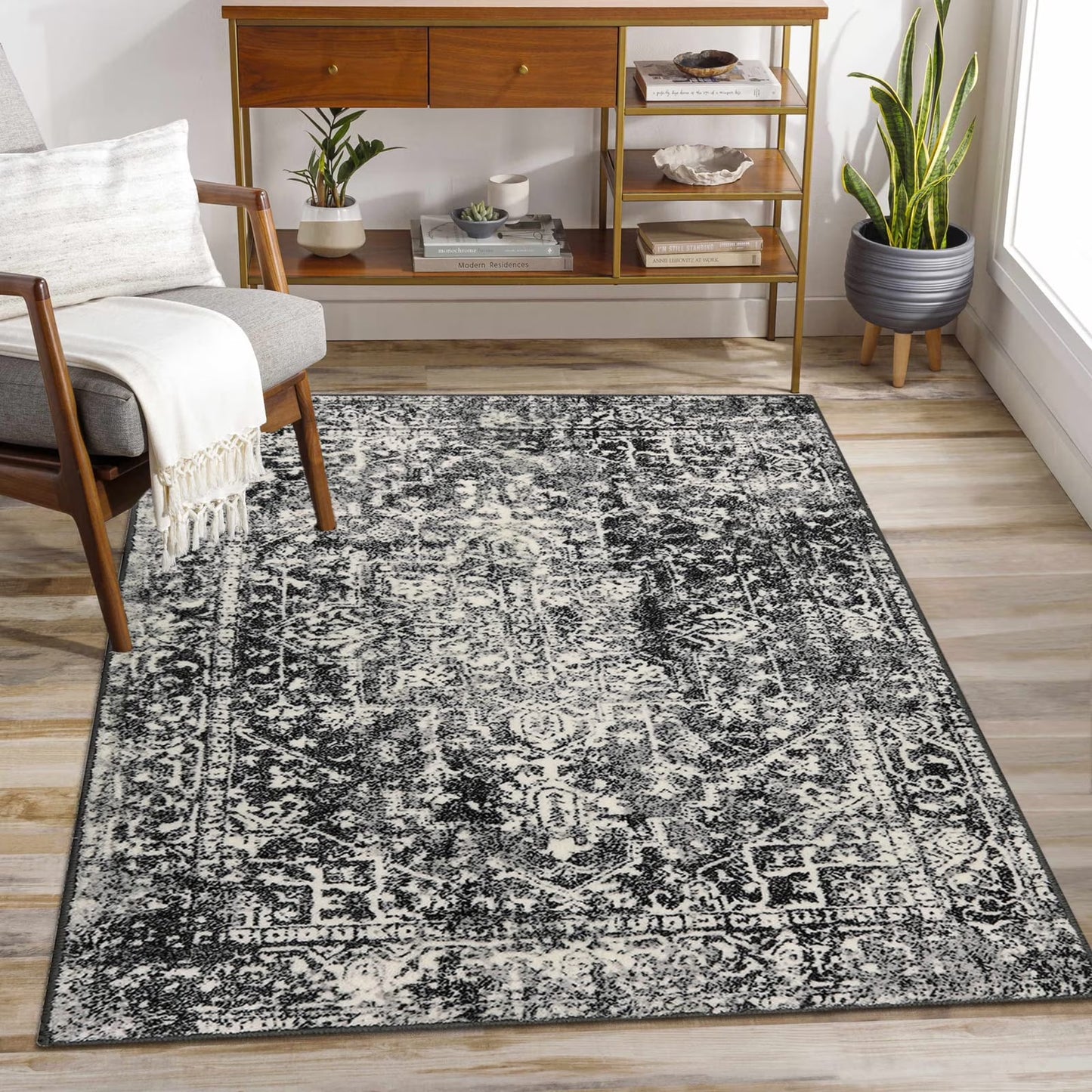 Wonnitar Washable Rug, Vintage Rug Runner for Hallways Non-Slip, Traditional Non-Shedding Entryway Mat Soft Carpet for Bathroom Foyer Bedroom