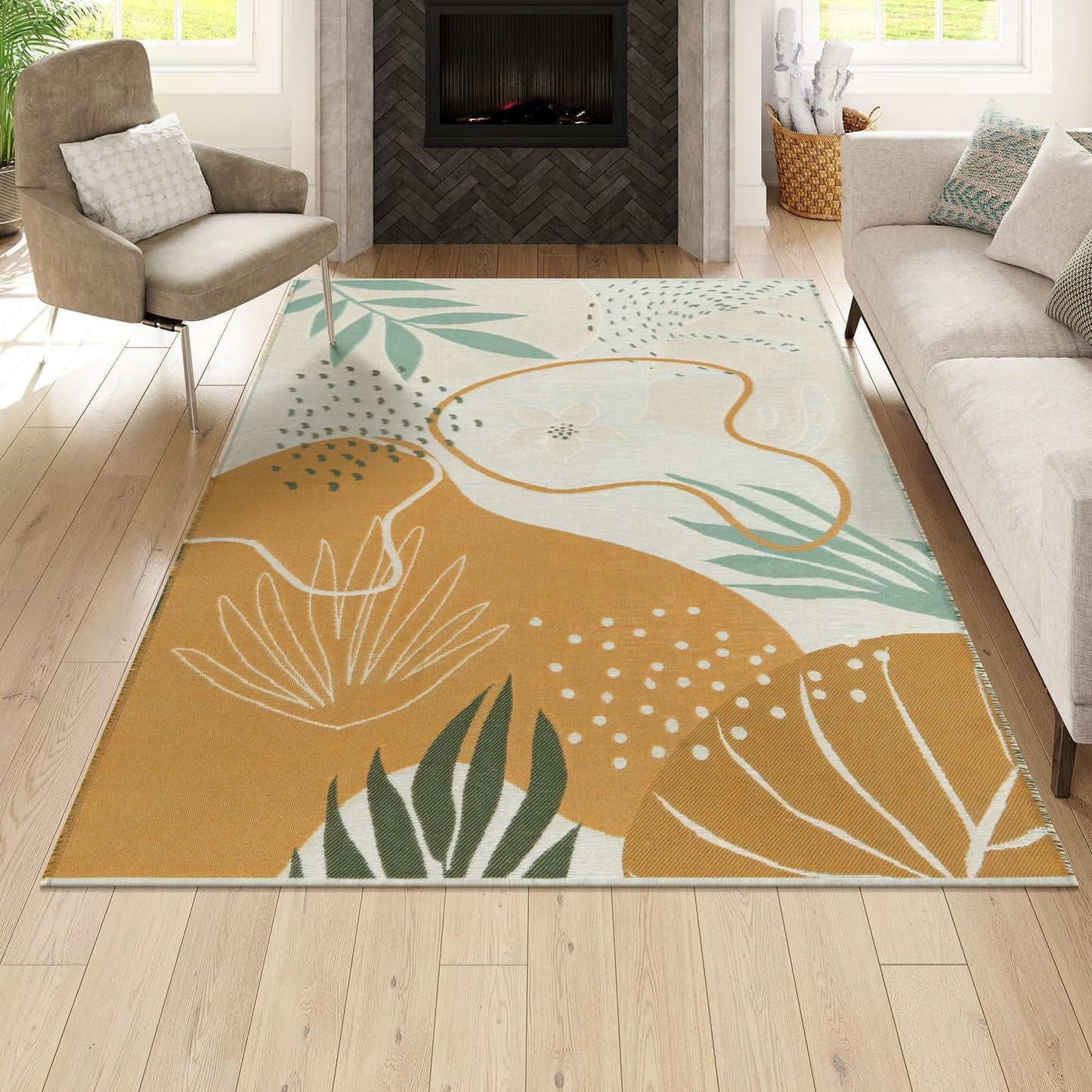 SUNDEREY Outdoor Rug Reversible Cotton Area Rug Patio Rugs Lightweight Large Floor Carpet Washable Rugs for Bedroom, Living Room, Portable Mats for RV Backyard Deck Picnic