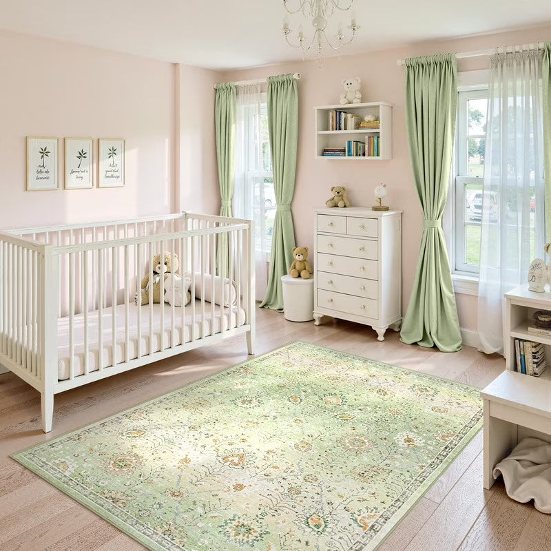 Wonnitar Boho Area Rug, Rugs for Bedroom Large Living Room Area Rugs Soft Floral Playroom Rug, Washable Rugs Non Slip Pastel Rug for Bedroom Living Room Carpet