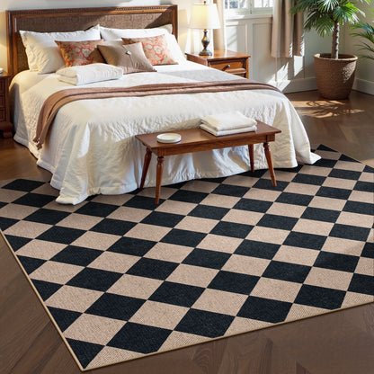 SUNDEREY Modern Geometric Area Rug, Washable Bedroom Rug,Checkerboard Indoor Outdoor Carpet, Farmhouse Checkered Non Slip Carpet for Office Couch Entrance Kitchen