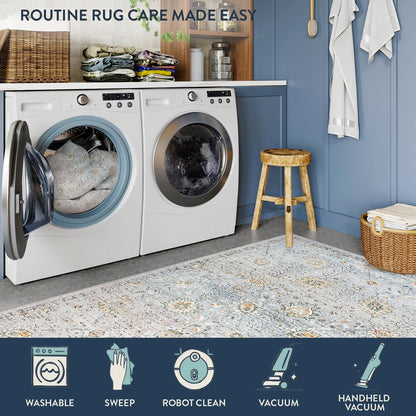 Wonnitar Boho Area Rug, Rugs for Bedroom Large Living Room Area Rugs Soft Floral Playroom Rug, Washable Rugs Non Slip Pastel Rug for Bedroom Living Room Carpet