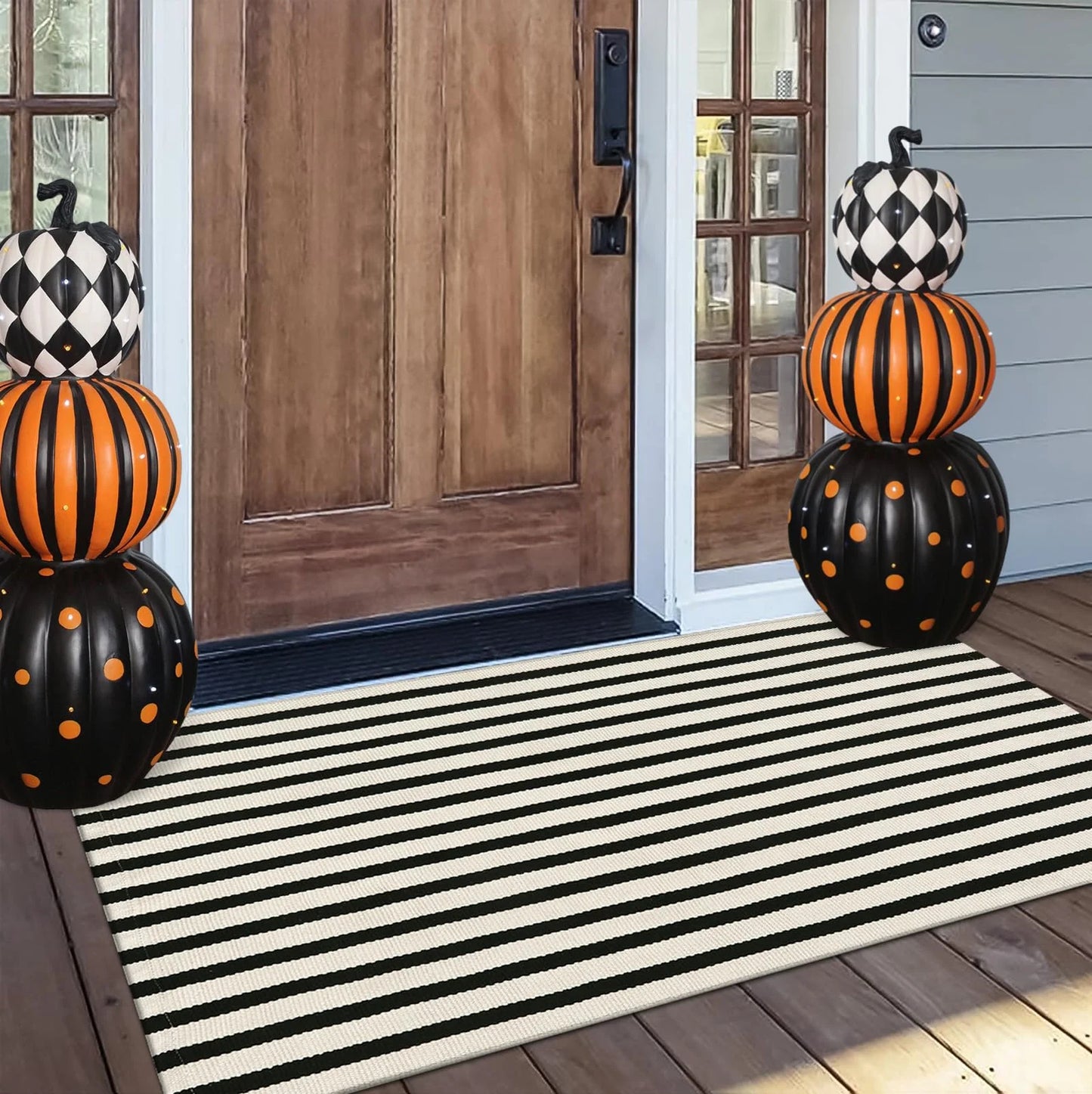 SUNDEREY 2'x3' Small Front Door Mat,2x3ft Washable Outdoor Rugs,Black and White Striped Rug,Farmhouse Front Porch Rug Decor,Cotton Entryway Rug for Porch Patio Home Entrance