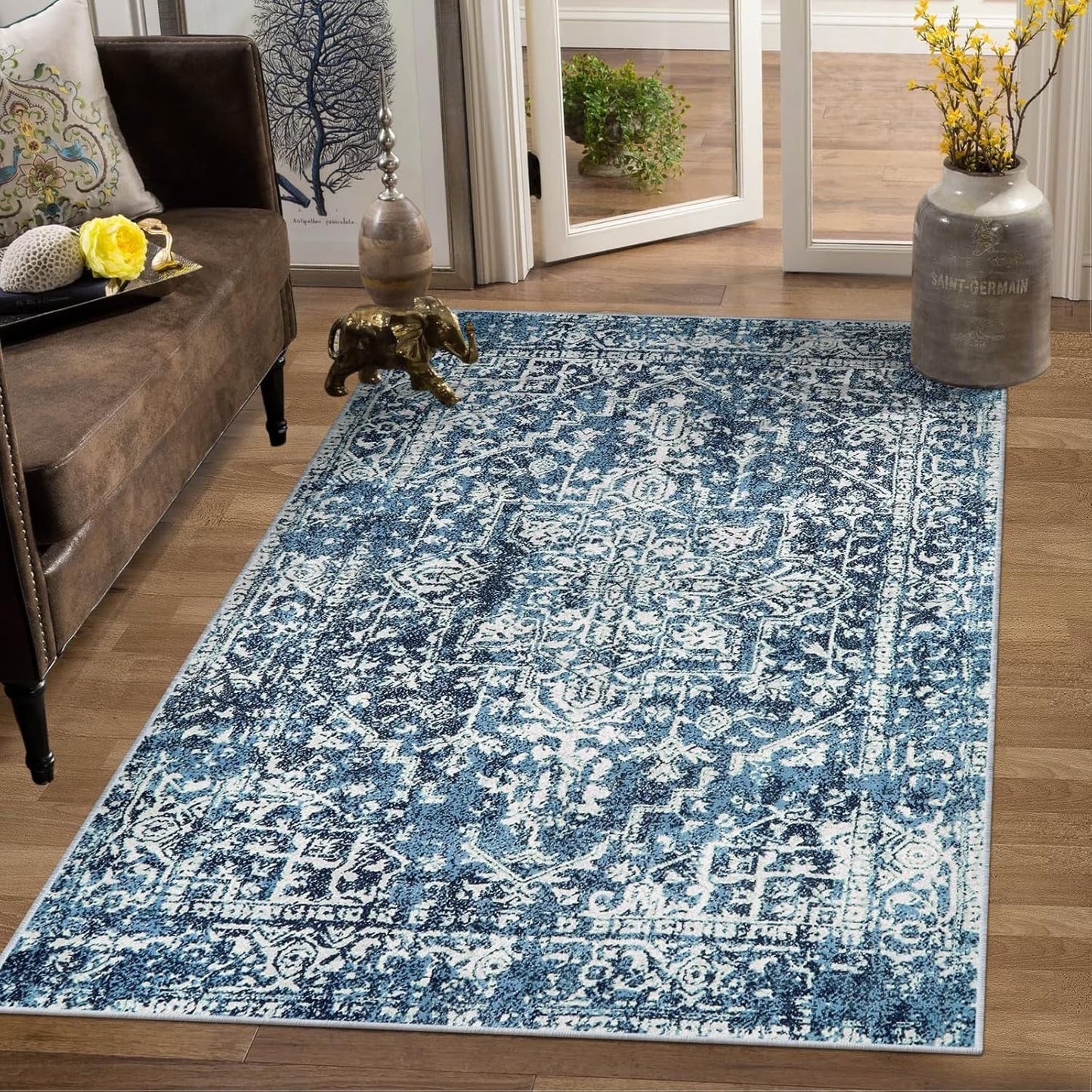 Wonnitar Washable Rug, Vintage Rug Runner for Hallways Non-Slip, Traditional Non-Shedding Entryway Mat Soft Carpet for Bathroom Foyer Bedroom