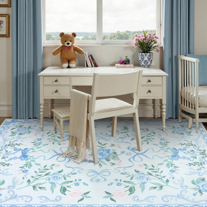 Wonnitar Bow Nursery Rug for Living Room Washable Area Rug forDorm, Cute Ultra-Thin Non Slip Indoor Decor Carpet for Kids Room Playroom