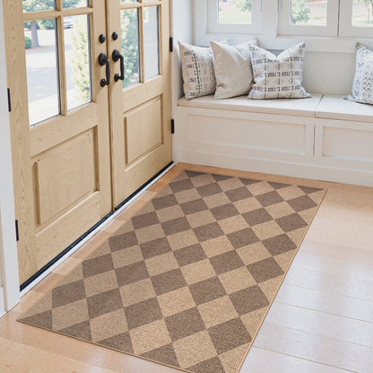 SUNDEREY Modern Geometric Area Rug, Washable Bedroom Rug,Checkerboard Indoor Outdoor Carpet, Farmhouse Checkered Non Slip Carpet for Office Couch Entrance Kitchen