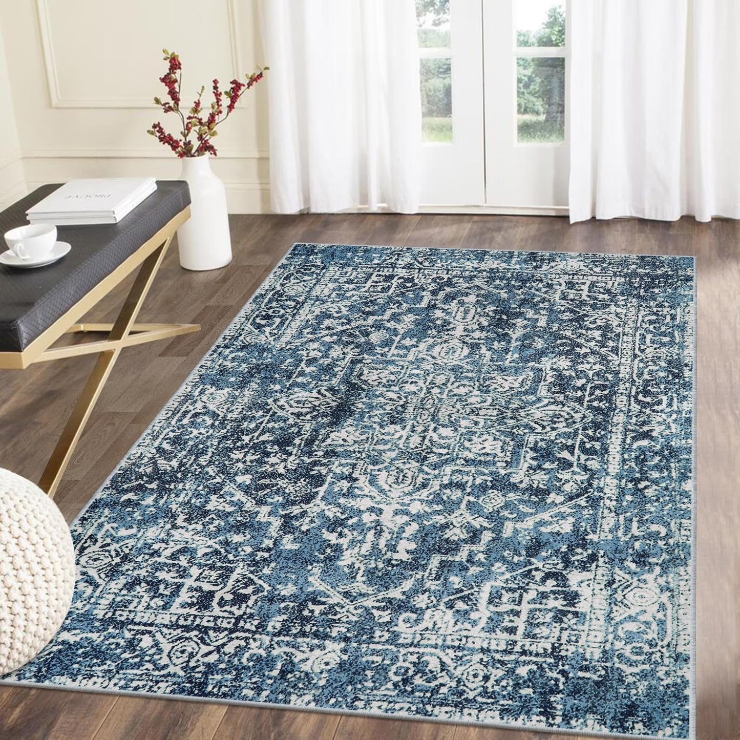 Wonnitar Washable Rug, Vintage Rug Runner for Hallways Non-Slip, Traditional Non-Shedding Entryway Mat Soft Carpet for Bathroom Foyer Bedroom