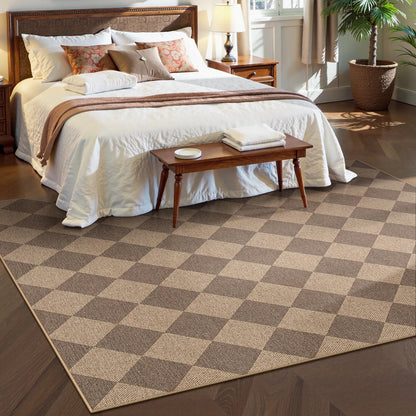 SUNDEREY Modern Geometric Area Rug, Washable Bedroom Rug,Checkerboard Indoor Outdoor Carpet, Farmhouse Checkered Non Slip Carpet for Office Couch Entrance Kitchen