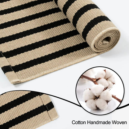 SUNDEREY 2'x3' Small Front Door Mat,2x3ft Washable Outdoor Rugs,Black and White Striped Rug,Farmhouse Front Porch Rug Decor,Cotton Entryway Rug for Porch Patio Home Entrance