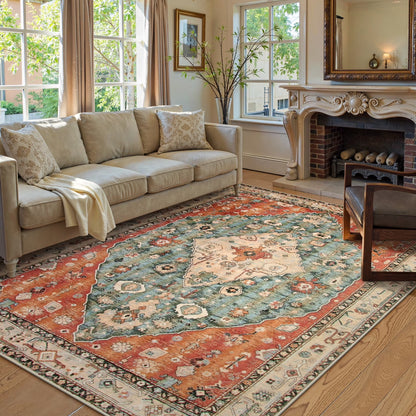 Wonnitar Boho Tribal Entryway Rug, Washable Area Rug for Kitchen Non Slip Stain Resistant, Low Pile Vintage Cottage Throw Rug for Bedroom Bathroom Laundry Room