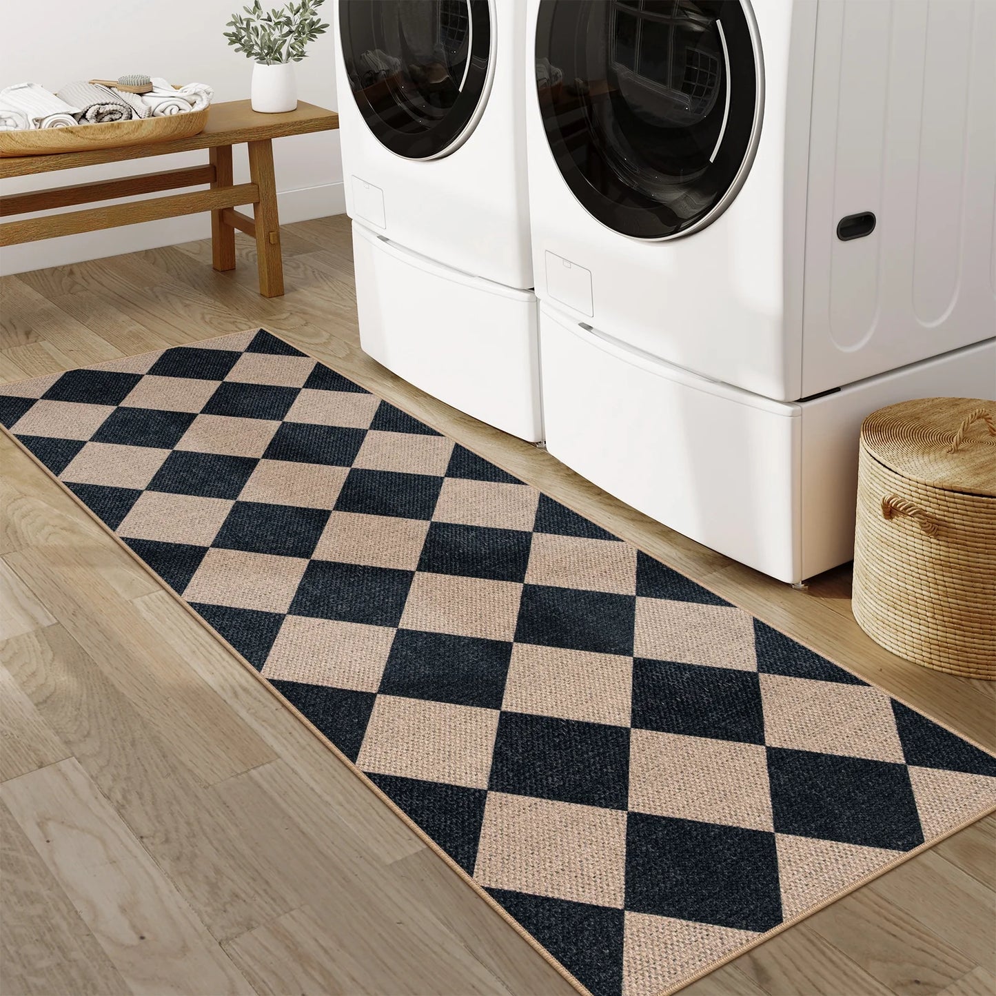 SUNDEREY Modern Geometric Area Rug, Washable Bedroom Rug,Checkerboard Indoor Outdoor Carpet, Farmhouse Checkered Non Slip Carpet for Office Couch Entrance Kitchen