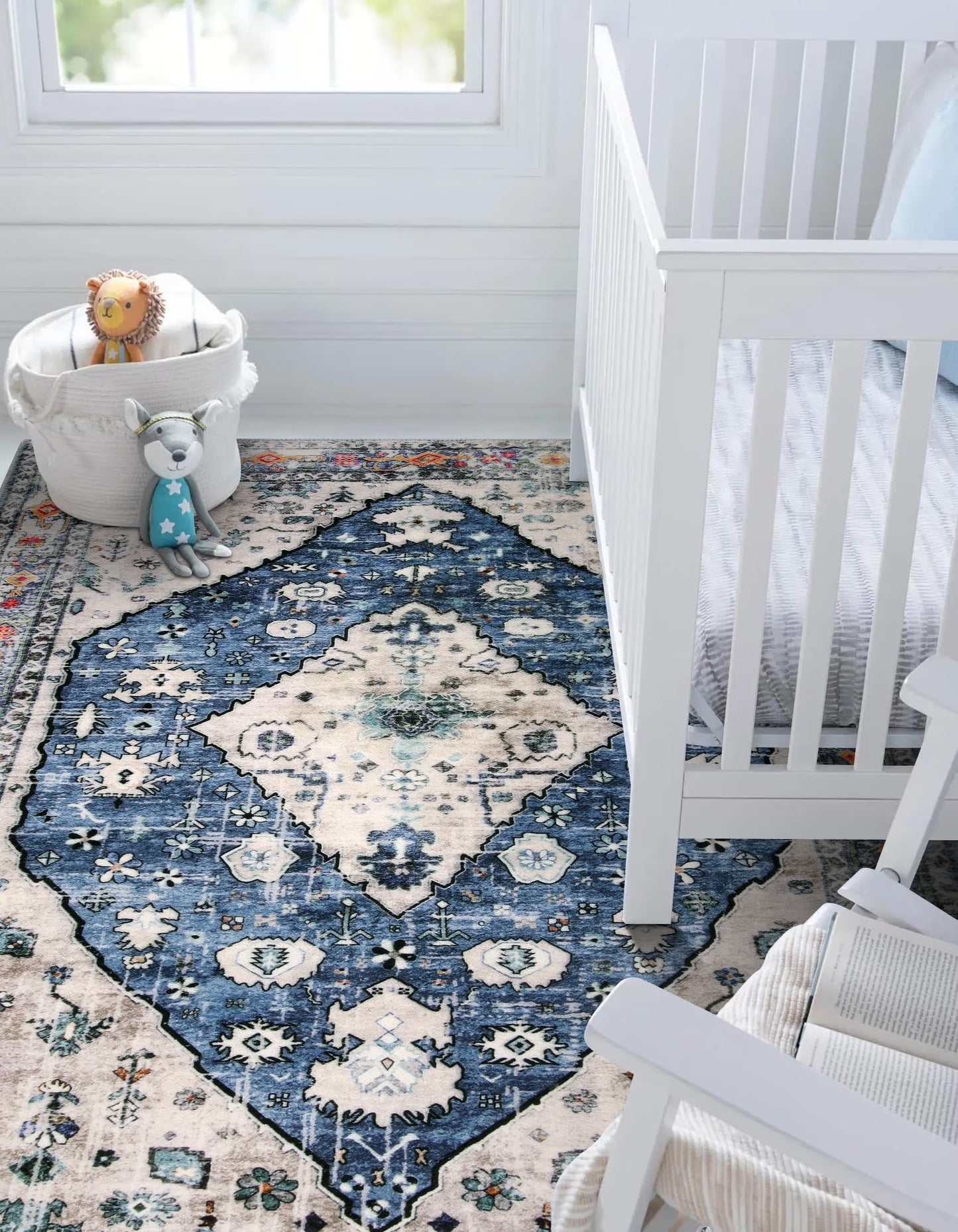 Wonnitar Boho Tribal Entryway Rug, Washable Area Rug for Kitchen Non Slip Stain Resistant, Low Pile Vintage Cottage Throw Rug for Bedroom Bathroom Laundry Room