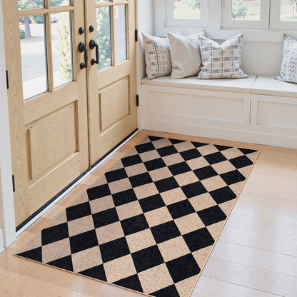 SUNDEREY Modern Geometric Area Rug, Washable Bedroom Rug,Checkerboard Indoor Outdoor Carpet, Farmhouse Checkered Non Slip Carpet for Office Couch Entrance Kitchen