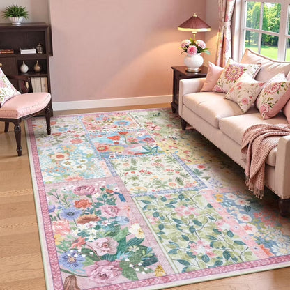 Wonnitar Area Rug Insect & Botanical Washable Rug - Soft Modern Rug for Bedroom, Non-Slip Ultra-Thin Stain Resistant Area Rug for Living Room, Nursery