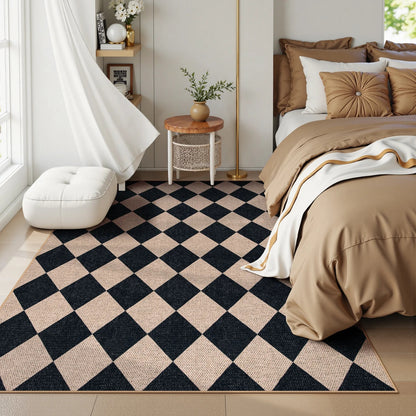 SUNDEREY Modern Geometric Area Rug, Washable Bedroom Rug,Checkerboard Indoor Outdoor Carpet, Farmhouse Checkered Non Slip Carpet for Office Couch Entrance Kitchen