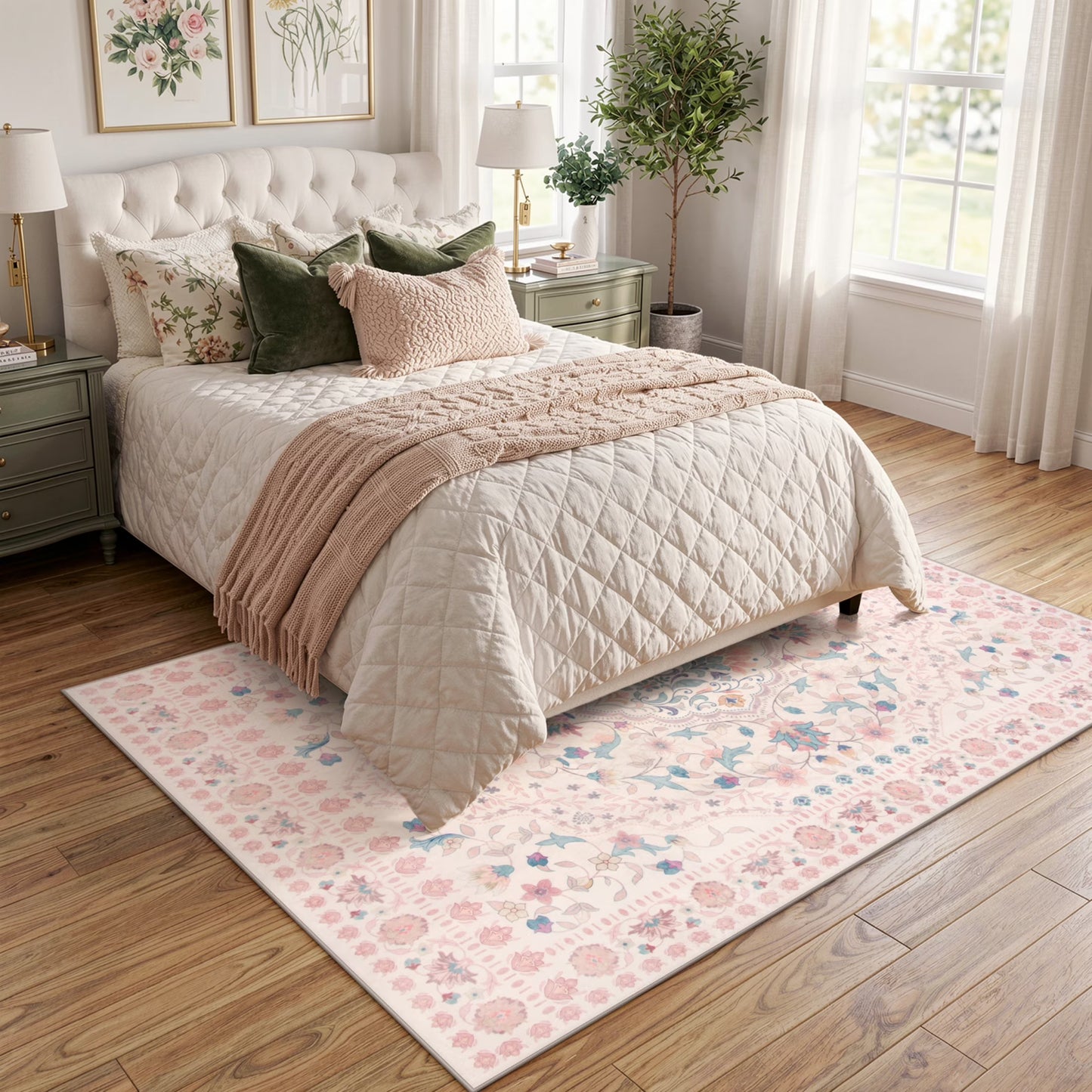 Wonnitar Area Rug Insect & Botanical Washable Rug - Soft Modern Rug for Bedroom, Non-Slip Ultra-Thin Stain Resistant Area Rug for Living Room, Nursery