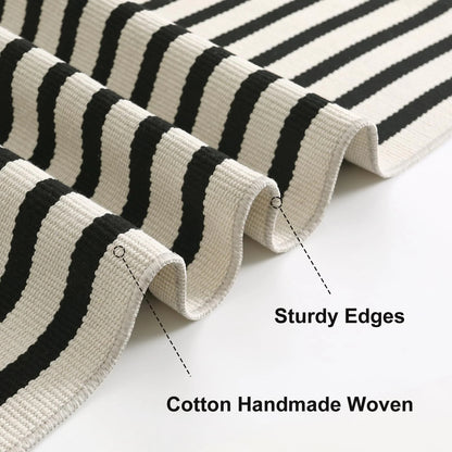 SUNDEREY 2'x3' Small Front Door Mat,2x3ft Washable Outdoor Rugs,Black and White Striped Rug,Farmhouse Front Porch Rug Decor,Cotton Entryway Rug for Porch Patio Home Entrance