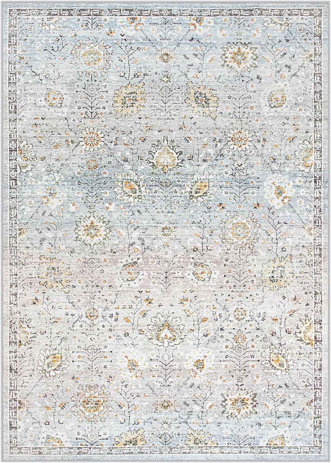 Wonnitar Boho Area Rug, Rugs for Bedroom Large Living Room Area Rugs Soft Floral Playroom Rug, Washable Rugs Non Slip Pastel Rug for Bedroom Living Room Carpet