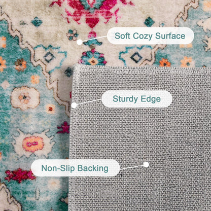 Wonnitar Boho Tribal Entryway Rug, Washable Area Rug for Kitchen Non Slip Stain Resistant, Low Pile Vintage Cottage Throw Rug for Bedroom Bathroom Laundry Room