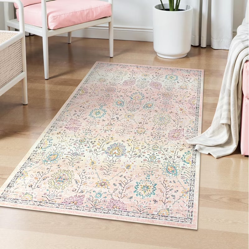 Wonnitar Boho Area Rug, Rugs for Bedroom Large Living Room Area Rugs Soft Floral Playroom Rug, Washable Rugs Non Slip Pastel Rug for Bedroom Living Room Carpet