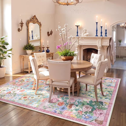Wonnitar Area Rug Insect & Botanical Washable Rug - Soft Modern Rug for Bedroom, Non-Slip Ultra-Thin Stain Resistant Area Rug for Living Room, Nursery