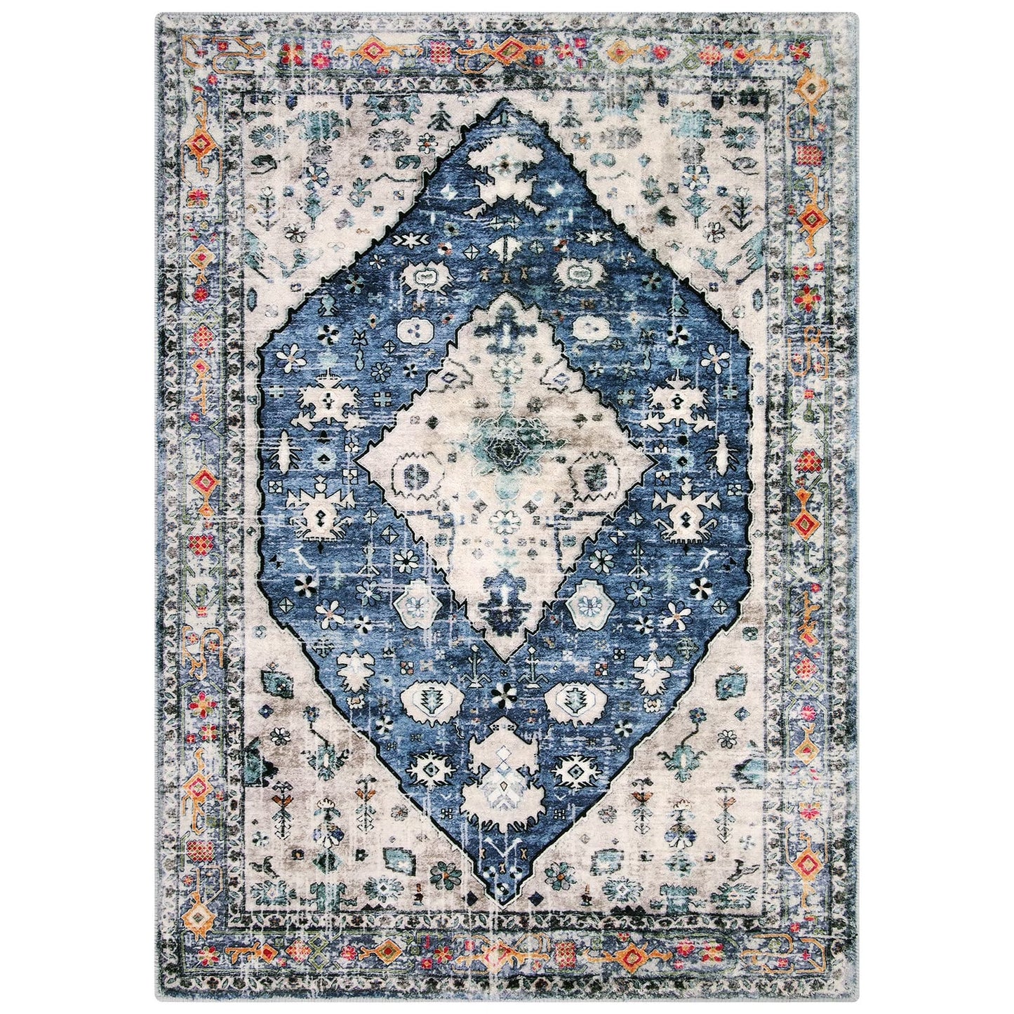 Wonnitar Boho Tribal Entryway Rug, Washable Area Rug for Kitchen Non Slip Stain Resistant, Low Pile Vintage Cottage Throw Rug for Bedroom Bathroom Laundry Room