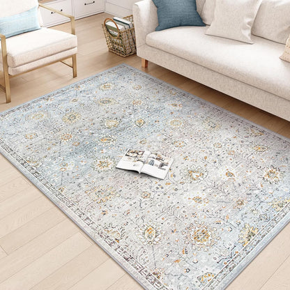 Wonnitar Boho Area Rug, Rugs for Bedroom Large Living Room Area Rugs Soft Floral Playroom Rug, Washable Rugs Non Slip Pastel Rug for Bedroom Living Room Carpet