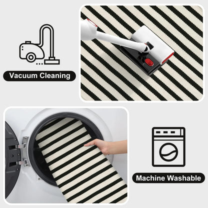 SUNDEREY 2'x3' Small Front Door Mat,2x3ft Washable Outdoor Rugs,Black and White Striped Rug,Farmhouse Front Porch Rug Decor,Cotton Entryway Rug for Porch Patio Home Entrance