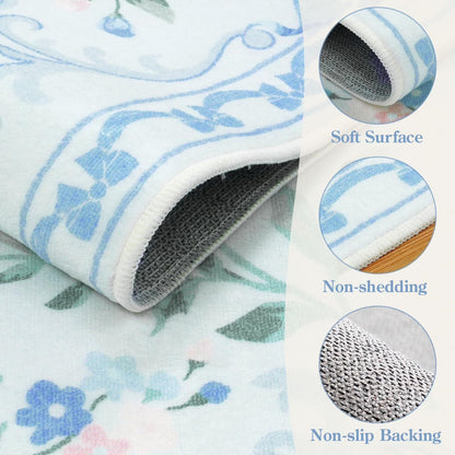 Wonnitar Bow Nursery Rug for Living Room Washable Area Rug forDorm, Cute Ultra-Thin Non Slip Indoor Decor Carpet for Kids Room Playroom