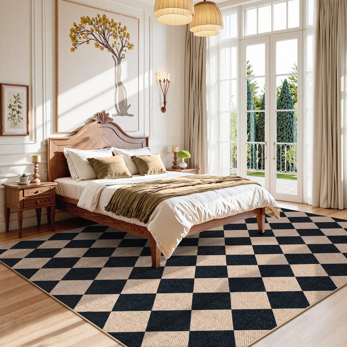 SUNDEREY Modern Geometric Area Rug, Washable Bedroom Rug,Checkerboard Indoor Outdoor Carpet, Farmhouse Checkered Non Slip Carpet for Office Couch Entrance Kitchen