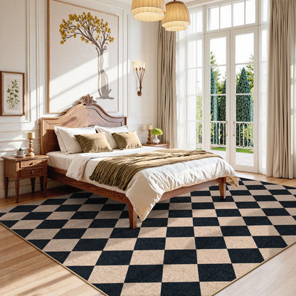 SUNDEREY Modern Geometric Area Rug, Washable Bedroom Rug,Checkerboard Indoor Outdoor Carpet, Farmhouse Checkered Non Slip Carpet for Office Couch Entrance Kitchen