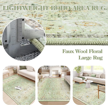 Wonnitar Boho Area Rug, Rugs for Bedroom Large Living Room Area Rugs Soft Floral Playroom Rug, Washable Rugs Non Slip Pastel Rug for Bedroom Living Room Carpet