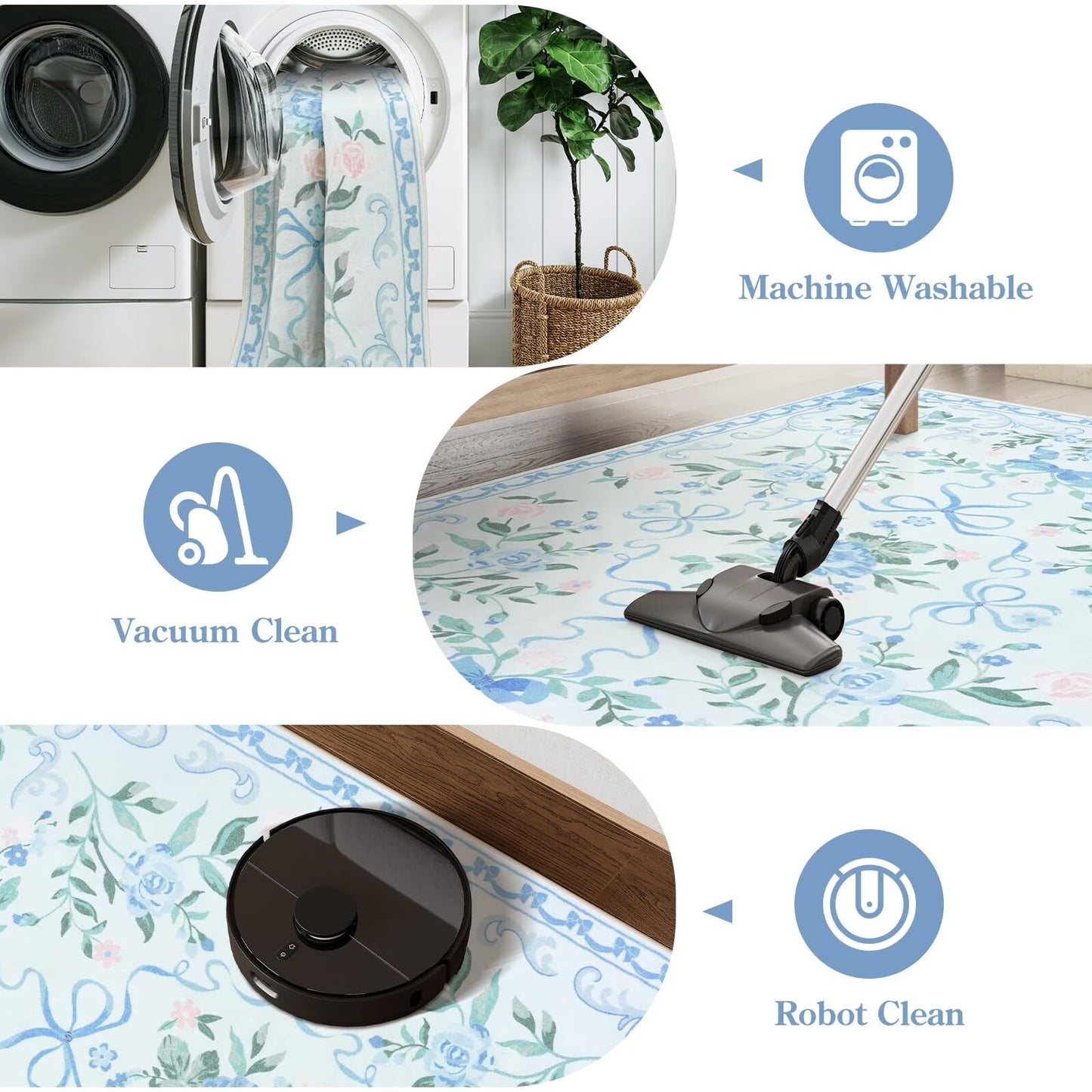 Wonnitar Bow Nursery Rug for Living Room Washable Area Rug forDorm, Cute Ultra-Thin Non Slip Indoor Decor Carpet for Kids Room Playroom