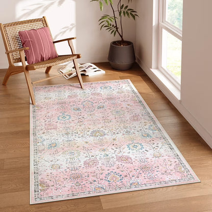 Wonnitar Boho Area Rug, Rugs for Bedroom Large Living Room Area Rugs Soft Floral Playroom Rug, Washable Rugs Non Slip Pastel Rug for Bedroom Living Room Carpet